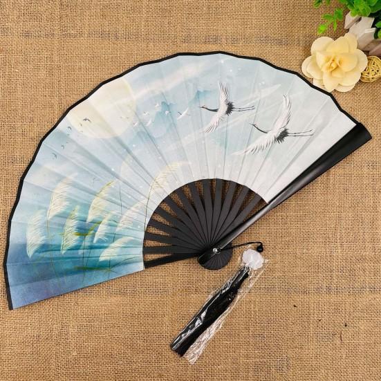 Skládací ruční ventilátor čínský vintage styl plastový ventilátor Oboustranné příslušenství Hanfu pro svatby a taneční párty