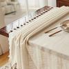 Linen Striped Fringe Tablecloth for Wedding Holiday Decor and Outdoor Picnic