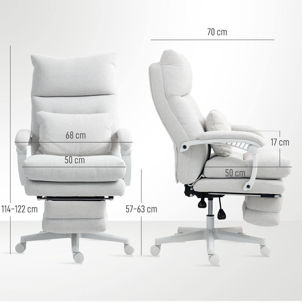 Rolling Chair, Linen Look, Height-Adjustable, 160 Degree Recline, Footrest, Cream White