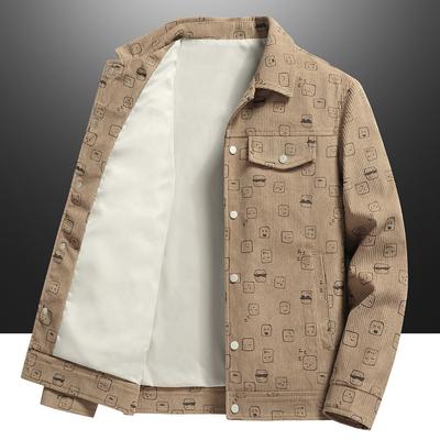 New Full-print Corduroy Men's Jacket Spring and Autumn Korean Style Trendy Young and Middle-aged Versatile Handsome Lapel Jacket for Men