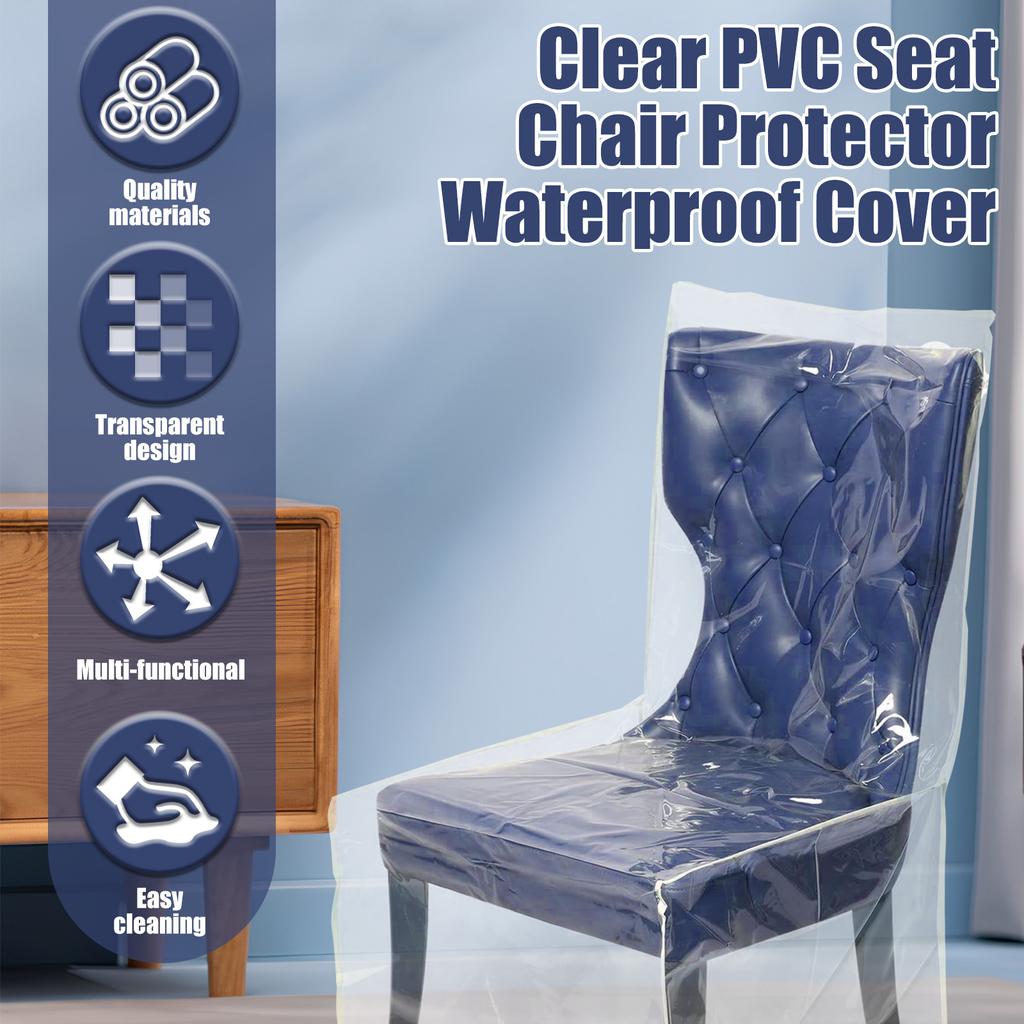 2Pcs Plastic Dining Chair Covers Clear Waterproof Chair Seat Cover Dustproof Slipcover PVC Seat Chair Protector for Home Kitchen