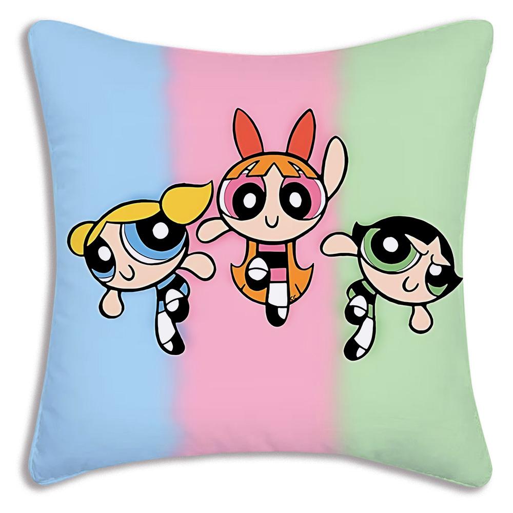 Anime Powerpuffs Girlss Pillow Covers Cartoon Sofa Decorative Home Double-Sided Printing Short Plush Cute Cushion Cover