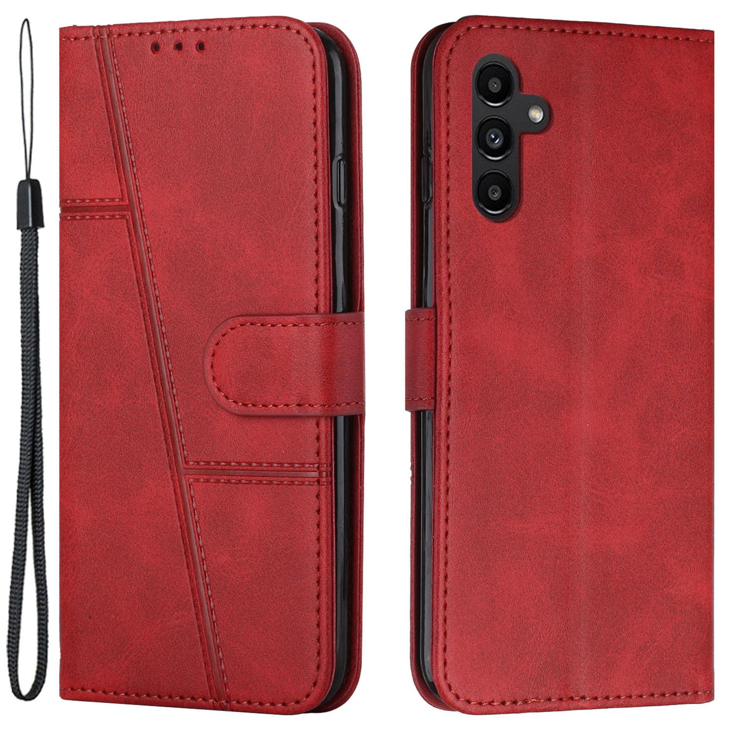 

For Samsung Galaxy M14 5G PU Leather Smartphone Case Magnetic Clasp Cell Phone Wallet Stand Cover Red