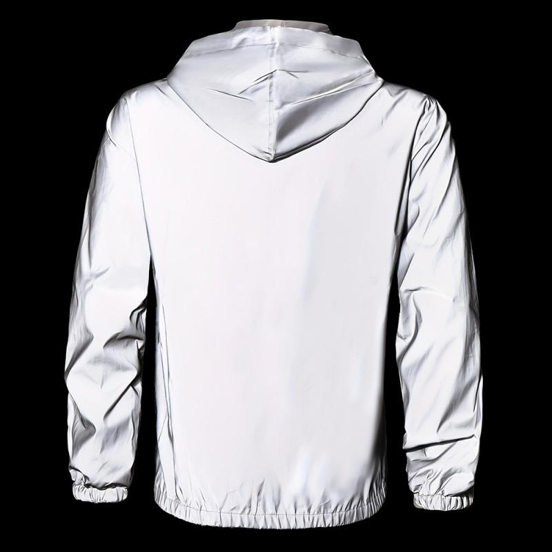 Mens Loose Fit Hooded Reflective Jacket Cycling Outdoor Wear