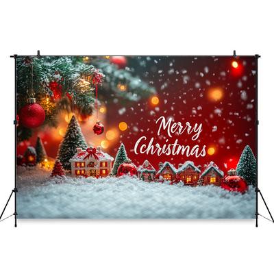 Mocsicka Merry Christmas Photography Background House Tree Snowflake Decorations Child Kids Adult Photo Backdrop Festival Banner