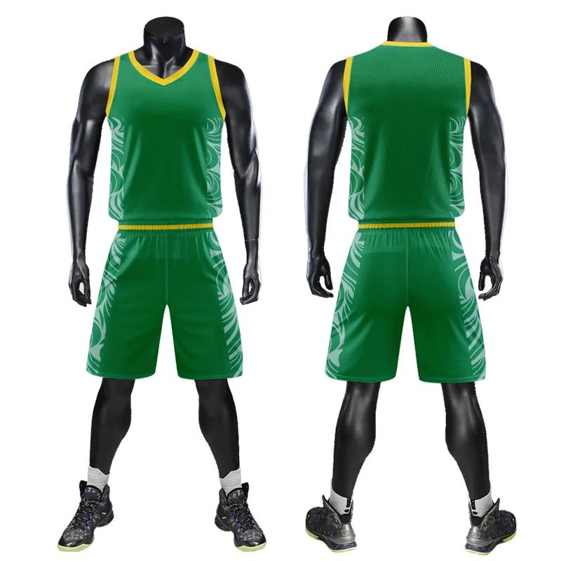 Custom Personalized Digital Print Mens Basketball Shirt Polyester Mesh Summer Breathable Basketball Jersey Set With Name WMS14
