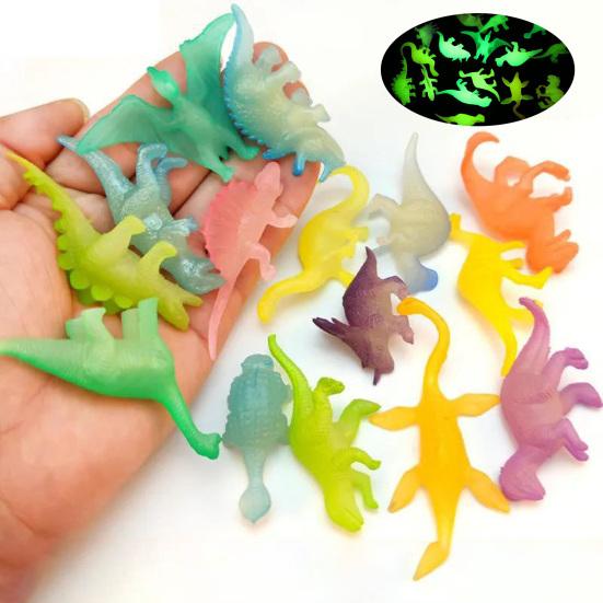 16Pcs PVC Dinosaur Figurines Glow In Dark Eco-friendly Animal Figurine Model Toys Gift Bag Filler