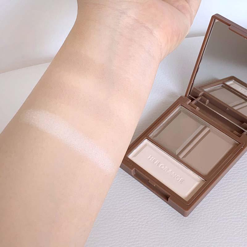 HERORANGE Three-Color Contour & Highlight Palette – Matte Nose Shadow Powder in Warm Gray Brown for Women, Autumn and Winter.