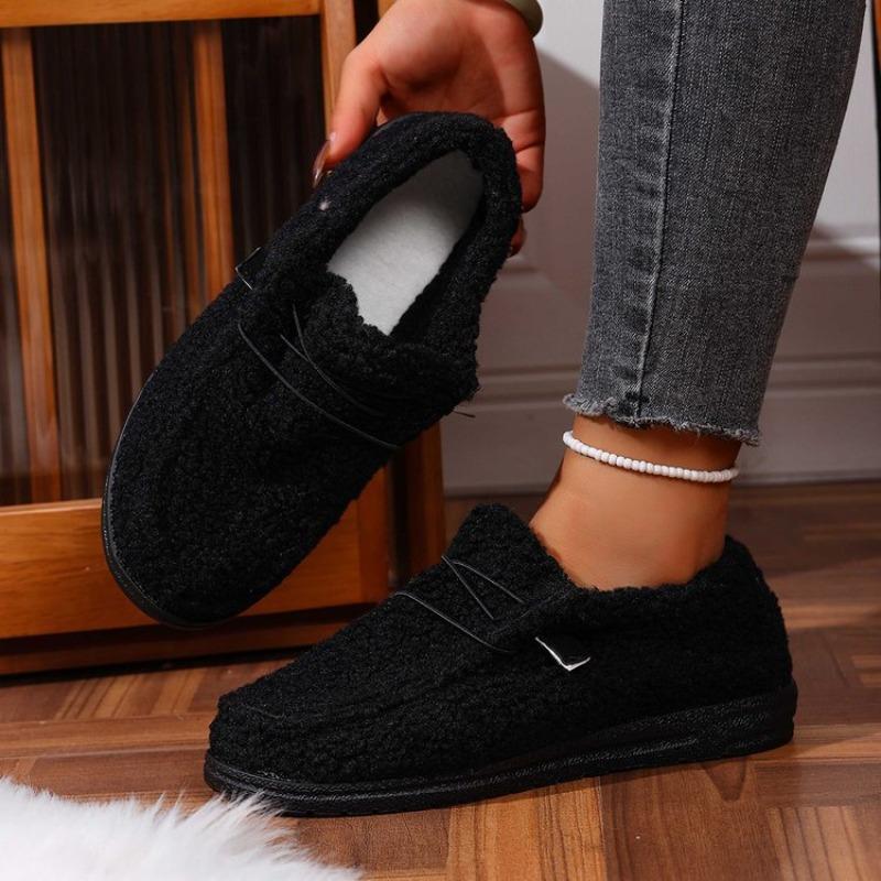 Women's Fleece-Lined Slip-On Snow Boots, Flat Casual Warm Winter Shoes, Comfortable Plus Size Footwear