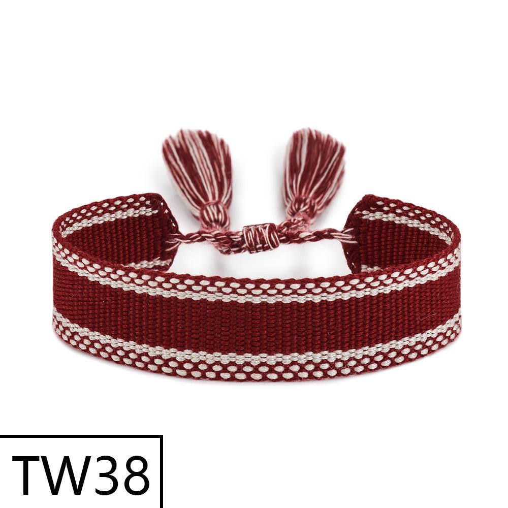 Handmade Bohemian Embroidered Logo Tassel Bracelet - Ethnic Style Friendship Band