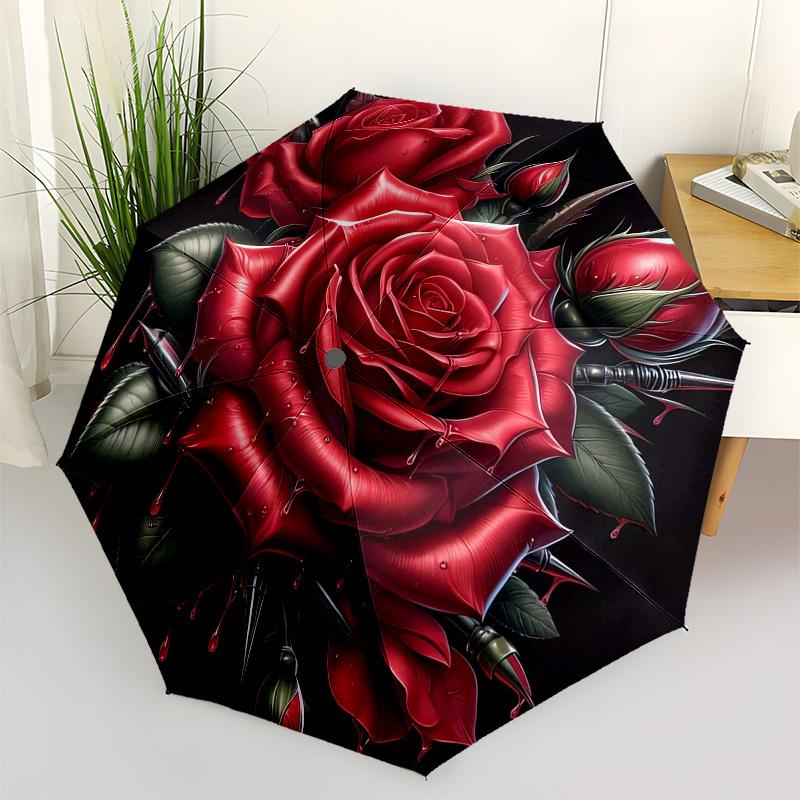 

1pc Bloody Rose Tattoo Design Umbrella with Plastic Handle,Vibrant Cartoon Pattern,Multi-functional UmbrellaPT050
