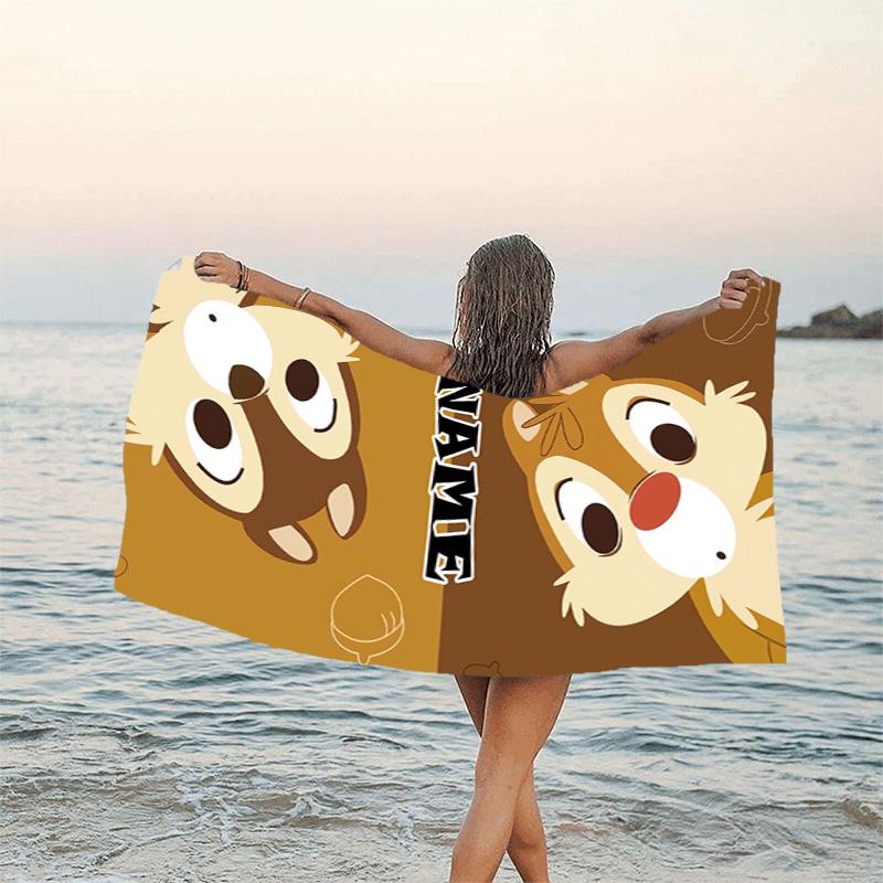 1pc Chip 'n' Dale1 Beach Towel with Custom Name, Beach/Swimming/Bath/Picnic/Camping Towel, Suitable for Seaside Beaches