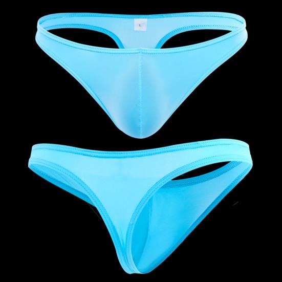 Men Briefs Elastic Solid Color T-shaped Thong Ice Silk Low Waist Quick Dry