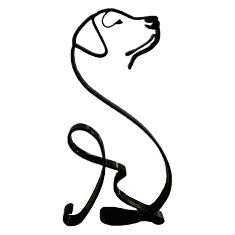 62KD Wrought Iron Dog Sculpture Minimalist Art Desktop Ornament Metal Animals Statue