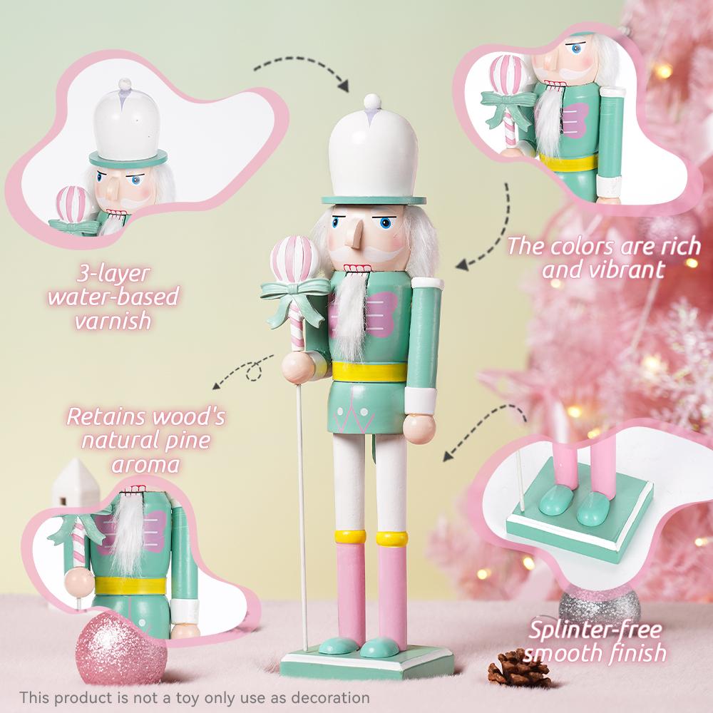 38CM Nutcracker 4styles Macaron- Colored Candy Theme Walnut Soldier Solid Wood Decorative Item Gift Handicraft Christmas NewYear