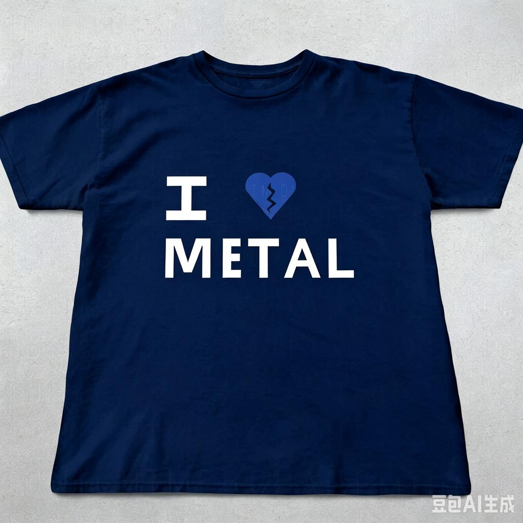 I Love Metal Broken Heart Graphic Tshirt Cool Rock Style Print Unisex Casual Streetwear Short Sleeve Top
