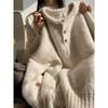 Relaxed Oversized Knit Sweater Winter Teenager Henry Collar Soft Casual Knit Long Sleeve Top