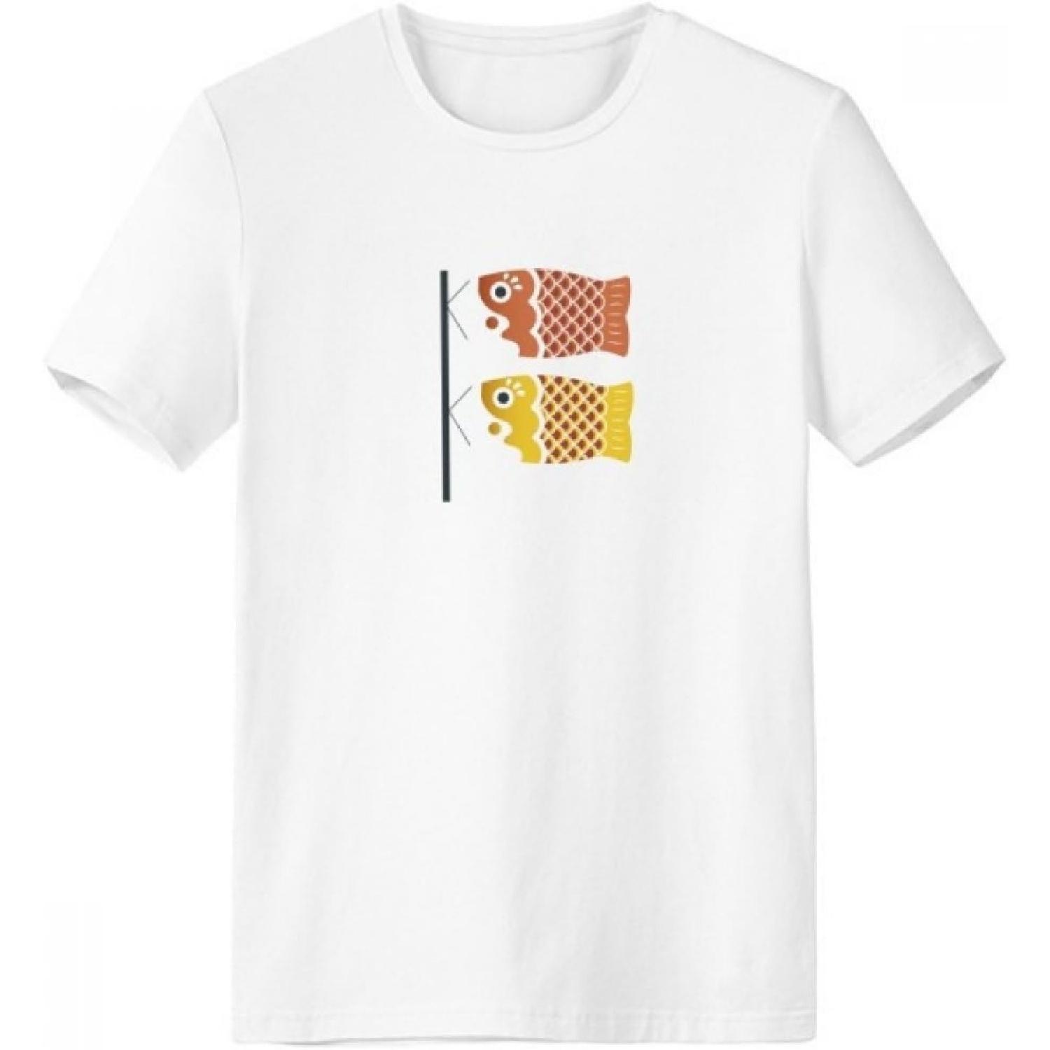 Local Japanese Cultual Fish Flag Crew-Neck White T-shirt Spring Summer Tagless Comfort Sports T-shirts Gift S