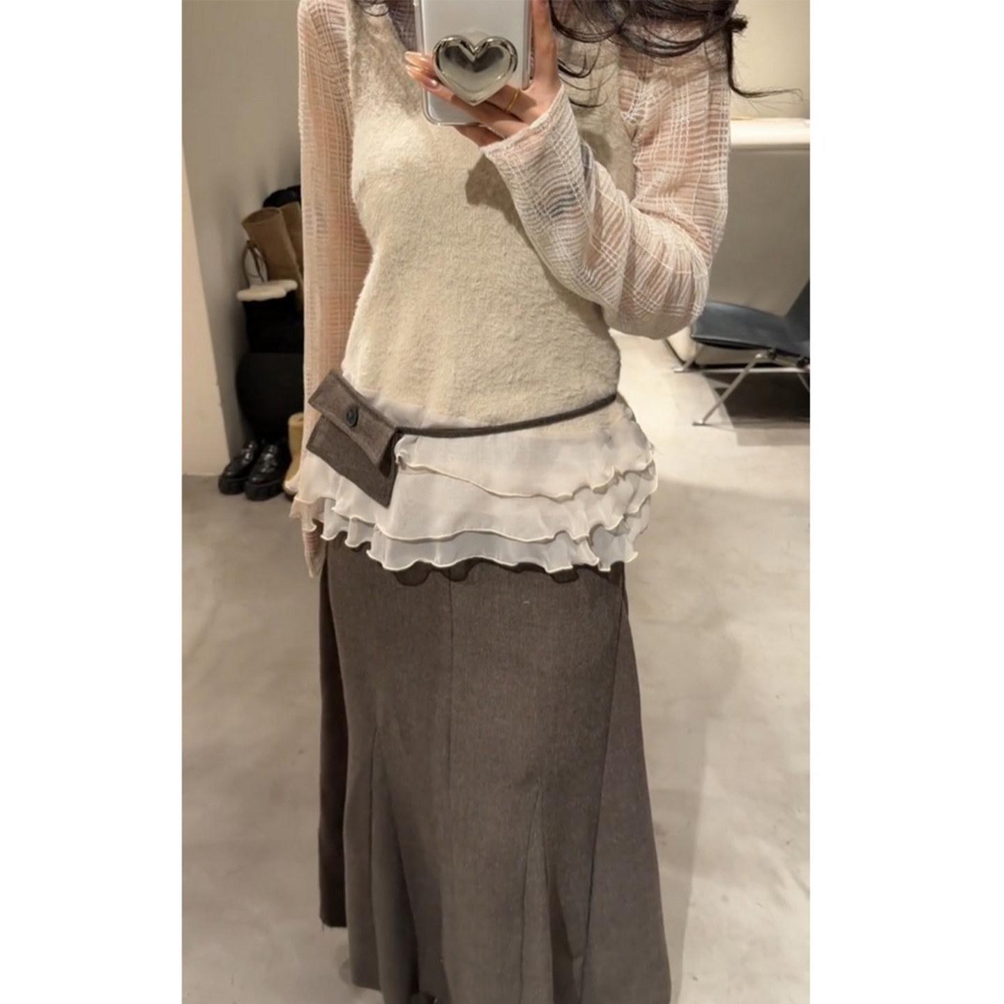 

Women s Winter Anti-Aging Three-Piece Set: Retro Layered Top, Vest, High-Waisted Skirt M (95-105 jin)