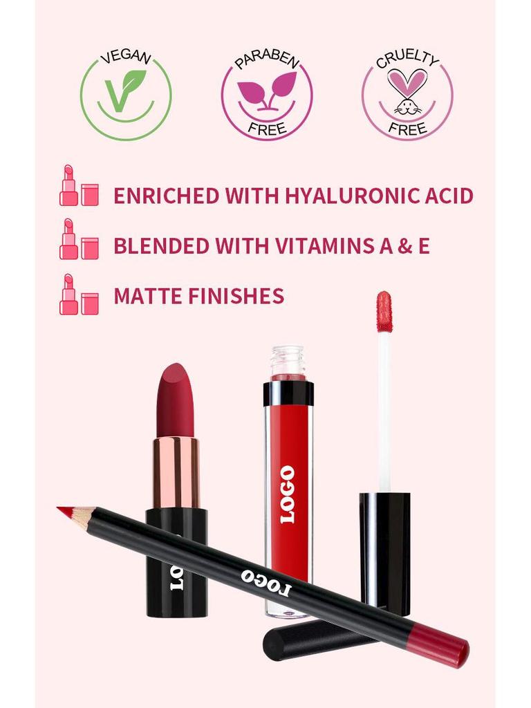 Cross-Border Velvet Matte Lip Set: Long-Lasting, Non-Fading 3-Piece Lip Gloss, Lipstick, and Lip Liner.