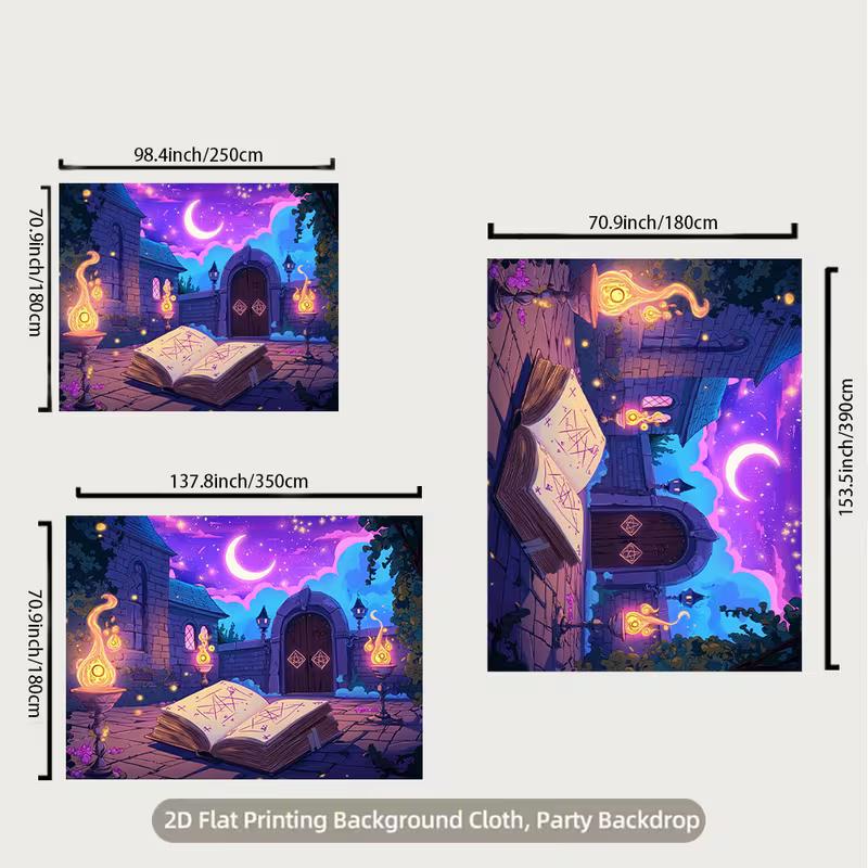 2D Magical Gothic Castle Backdrop Purple Starry Moon Night Party Background Cloth