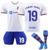 2024/25 Barcelona Uit Wit Blauw Voetbalshirt Set met 19 Yamal, Ademend Sneldrogend Fan Versie
