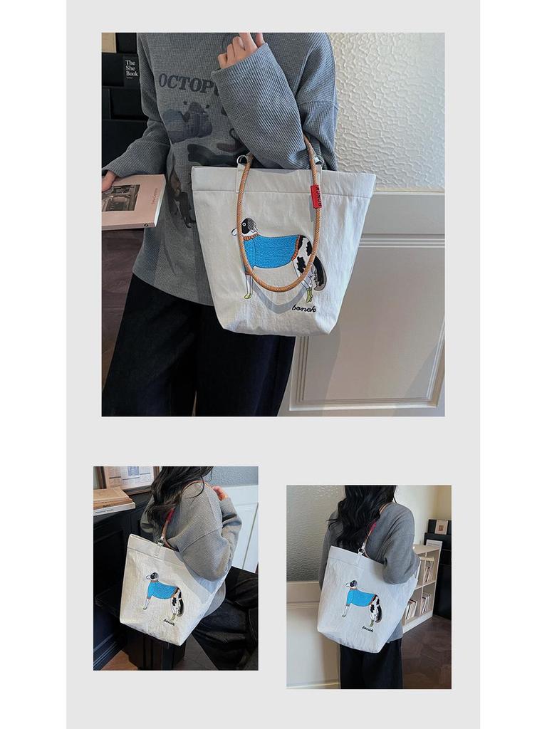Spring Japanese Embroidered Eco-friendly Women's Shoulder Bag - Trendy, Large Capacity, Lightweight Tote