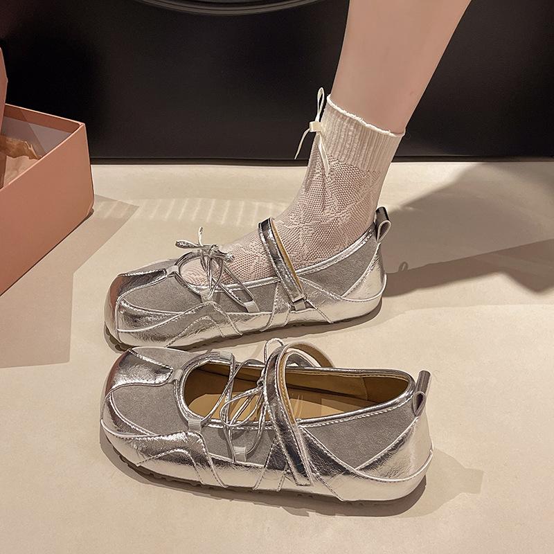 Strap silver Mary Jane shoes new designer original bow ballet flat bottom German training casual shoes women