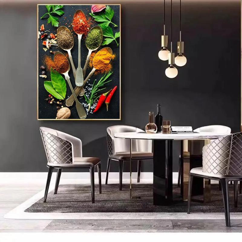 Modern Colorful Spices Chili Seasoning Spoon Posters and Prints Canvas Printing Wall Art Picture for Restaurant Kitchen Decor