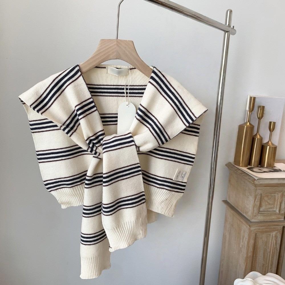 Classic Stripe Scarf Cloak Fake Collar Wraps Fashion Men Knitted Shawl  Clothes Decoration