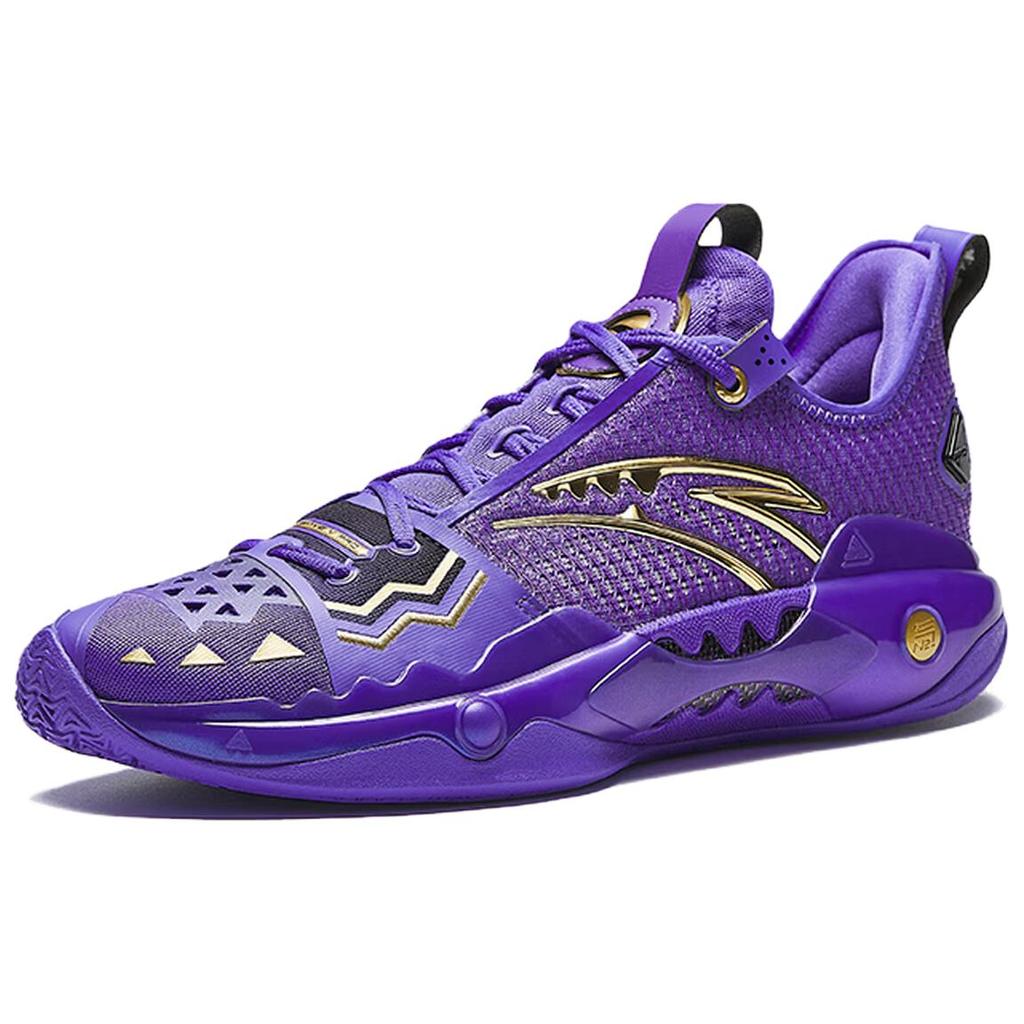 Anta Shock Wave 5 Pro Engraved Memory Cushioning, Wear Resistant Low Top Basketball Shoes Men's Purple Gold 112611119S-4