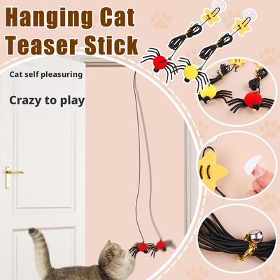 Cat Pet Toy Hanging Door To Relieve Depression Swinging Hanging Elastic Rope Feather Playing Stick Bell Spider Gatos