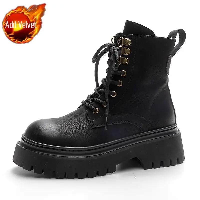 Madingi masyvūs baikerių aulinukai platforminiai moteriški trumpi batai odiniai apvalianosiai moteriški aulinukai 2024 m. pavasario pasiūlymas rudens tendencija naujiena