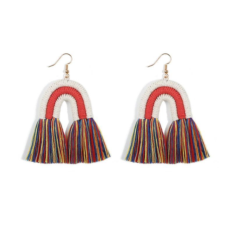 Niche design retro woven rainbow fringed earrings personalized versatile bohemian vacation long earrings