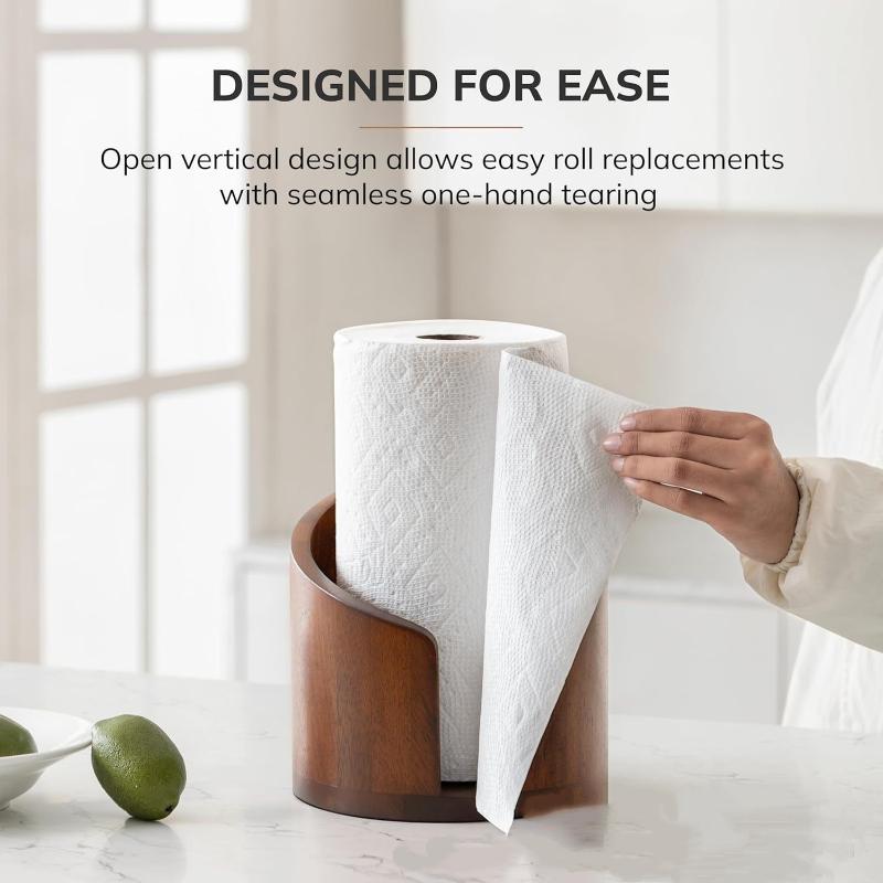 Spiral Wave Wooden Paper Towel Holder, Modern Kitchen Countertop Organizer for Bathroom and Kitchen, Tissue Dispenser Stand