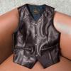 Vintage Heavy Washed Genuine Lambskin Leather Vest Mens Slim Fit Casual Waistcoat