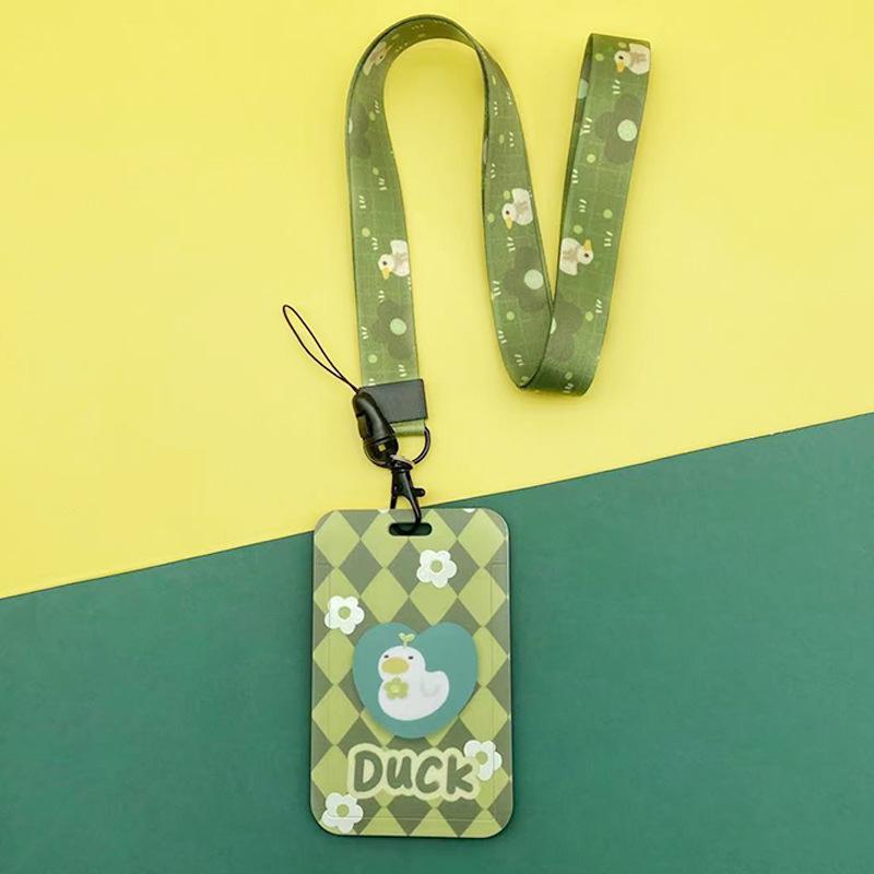 Estuche deslizante de dibujos animados Kawaii, etiqueta de identificación, funda para permiso de trabajo, funda con estampado de oso y conejo, soporte para tarjeta con nombre de permiso de trabajo