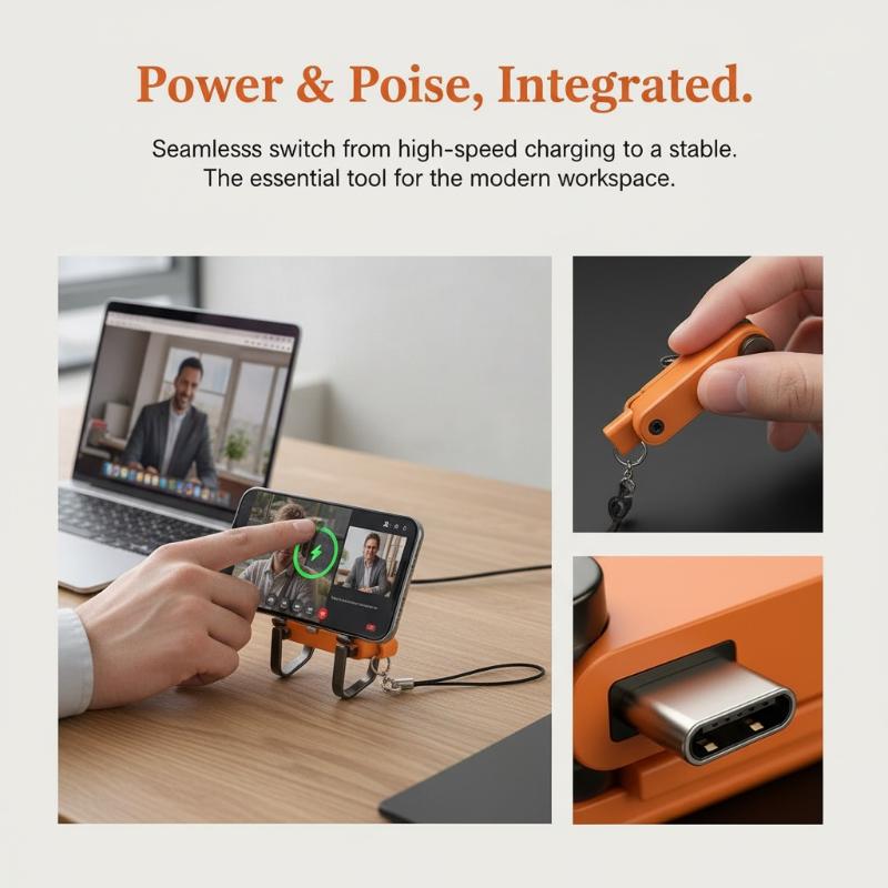 Type C Phone Charging Bracket Adapter 240W Fast Charging OTG Type-C Male To USB-C Female Converter With Foldable Holder