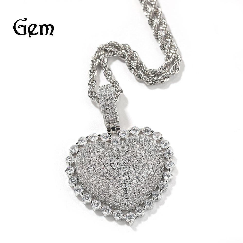 Hip Hop Gu Meng Love Copper Inlaid Zircon Pendant Men's and Women's Personality Trend Heart Shaped Around Round Zirconium Pendant Necklace