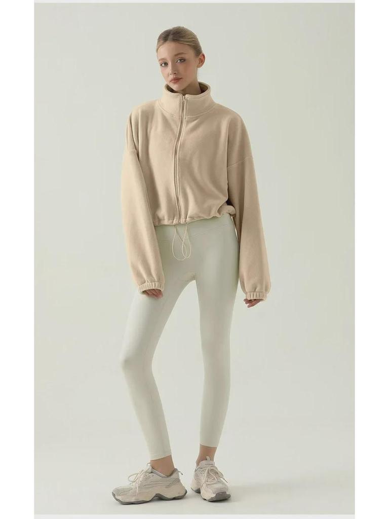 Velvet-Enhanced Stand Collar Sports Jacket: Warm, Thickened, and Perfect for Outdoor Fitness and Running in Autumn and Winter