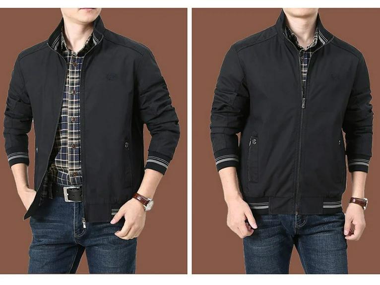 Men's Casual Cotton Jacket for Middle-Aged & Elderly - Lightweight Spring/Autumn Wear