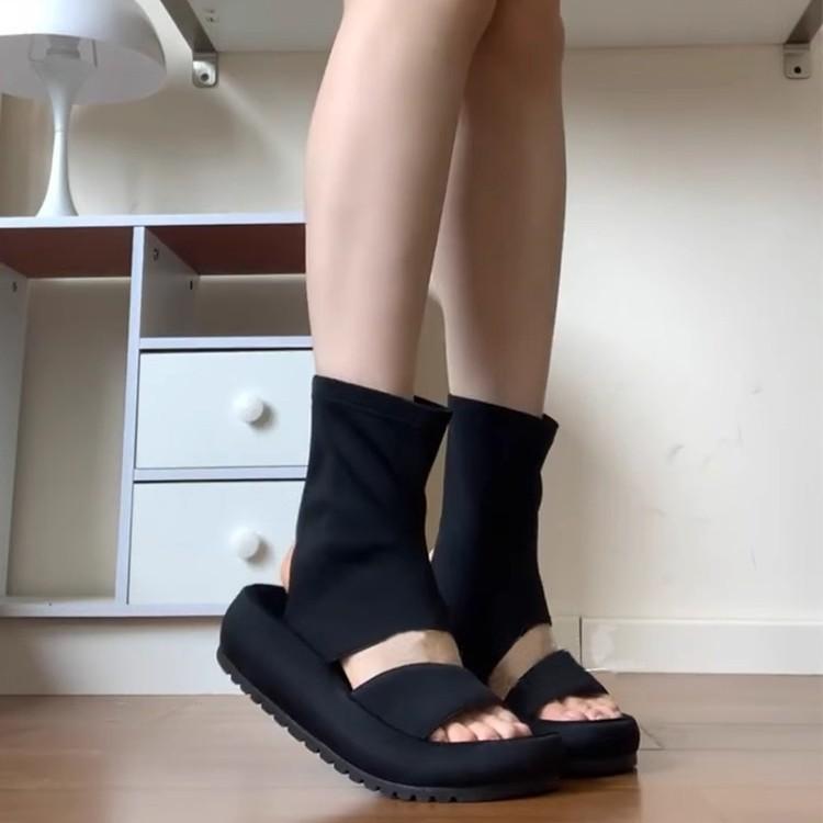 Thick-soled heightening and slimming elastic boots for women's 2025 summer new outer wear versatile one-pedal sleeve open-toe cool boots