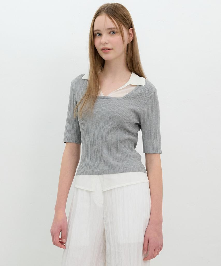 Ollibeudeollibeu Knit Layered Ribbed Slim Fit Pullover Ok6Xp4310