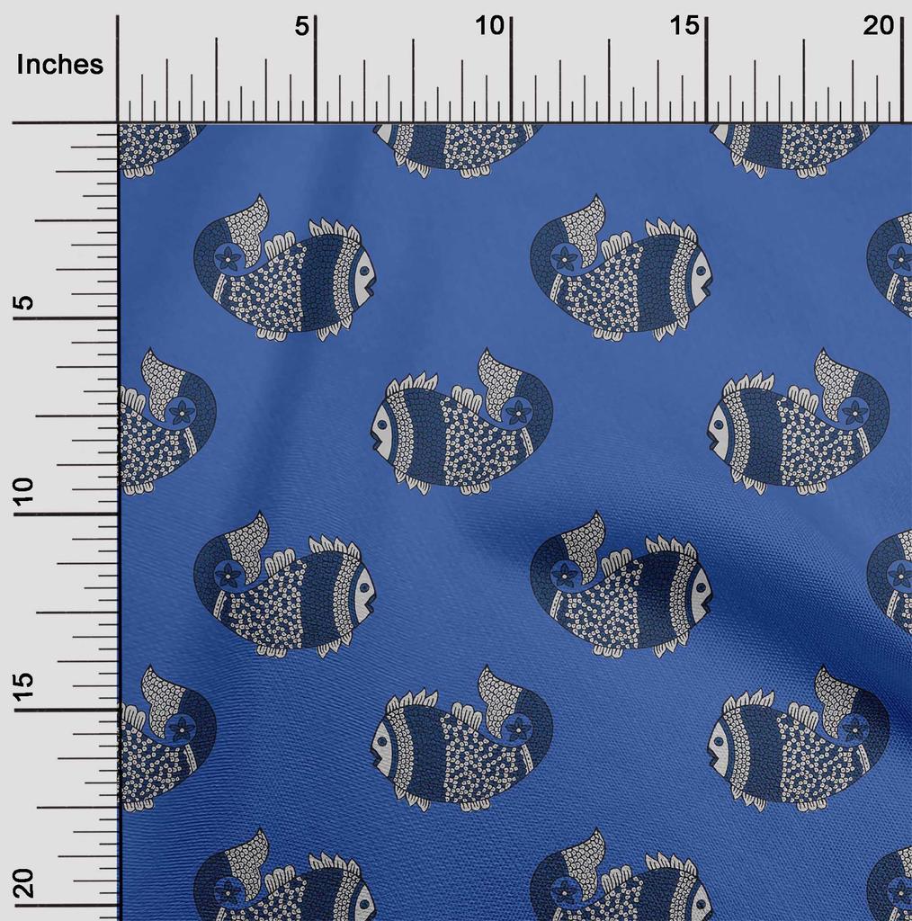 oneOone Cotton Flex Fabric Fish Block Printed Fabric 1 Yard 40 Inch Wide