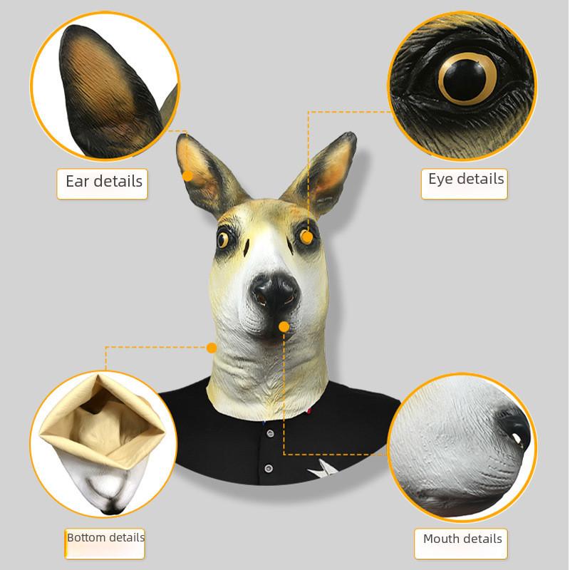 Bedårande känguruhuvmask gjord av mjuk latex idealisk för maskeradfester och festivaler