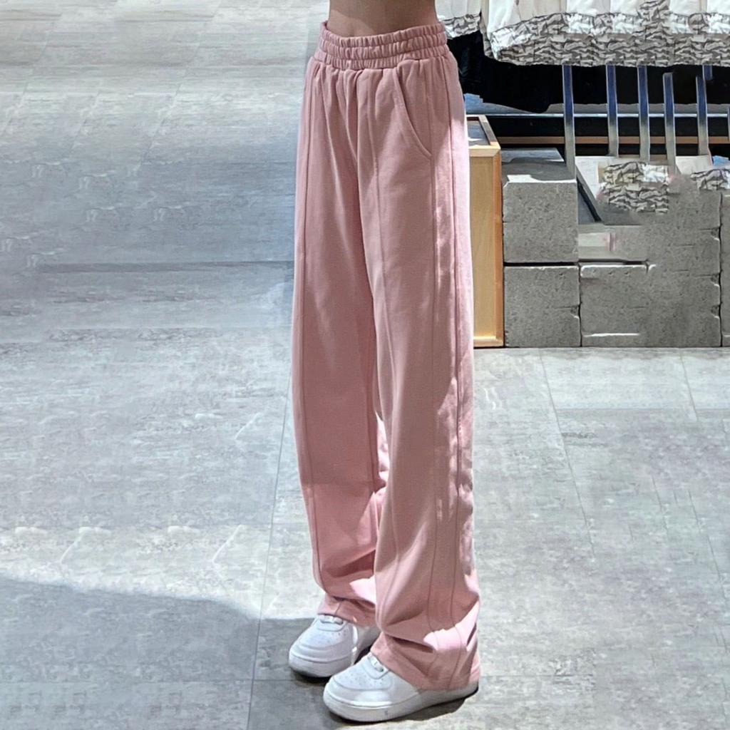 Women's Pink Spring/Autumn High-Waist Drapey Straight-Leg Floor-Length Thin Casual Athletic Pants