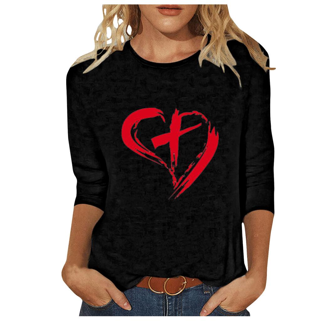 Round Neck 3D Cross Printed Top Fashionable Casual Long Sleeved Women's T-shirts