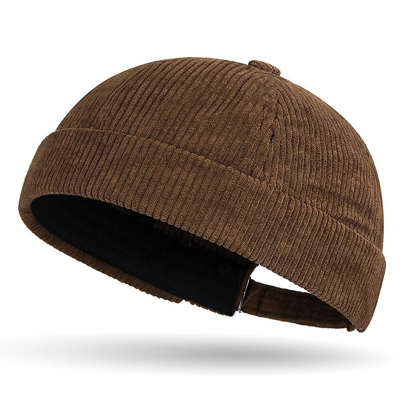 

Мужская японская вельветовая зимняя шапка без полей - стиль хип-хоп, трендовая осенне-зимняя шапка-бини высокого класса. Adjustable темно-коричневого