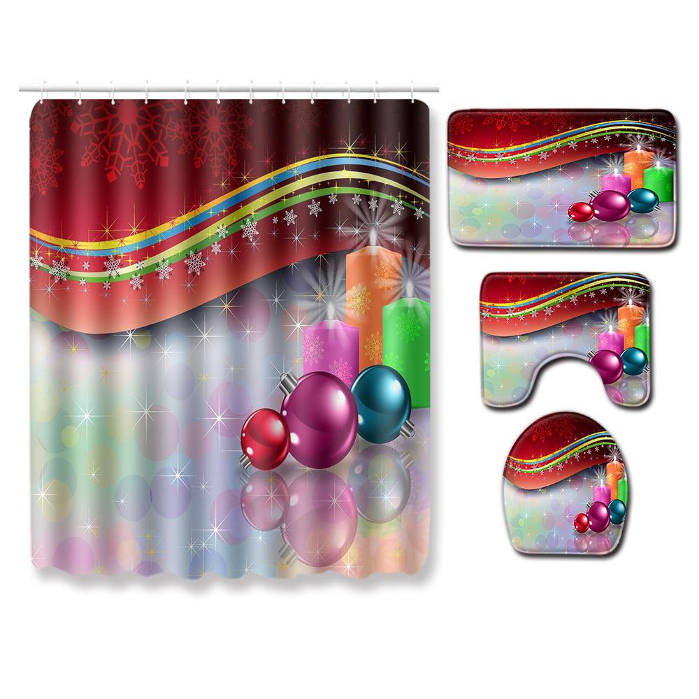 Christmas Waterproof Shower Curtain Four-Piece Combination Floor Mat Entrance Door Mat Bedroom Living Room Carpet