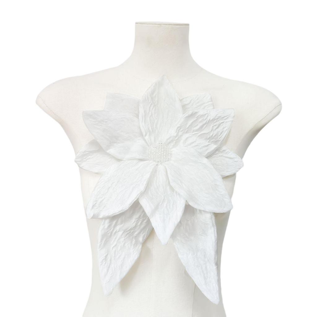 Witte 3D Bloemen Geborduurde Stoffen Patches voor Kledingreparatie en Decoratie